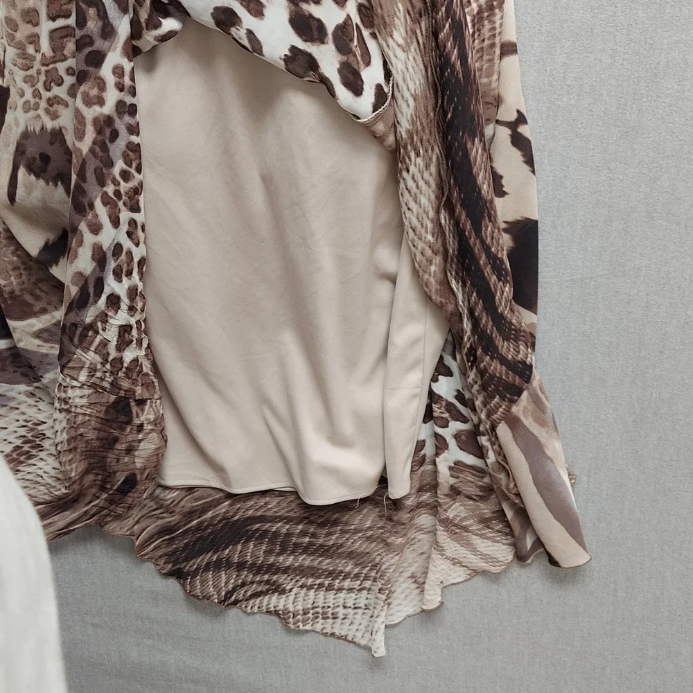 Dressbarn Animal Print Midi Dress 16 Asymmetric Hem Brown Resort Flowy Vacation